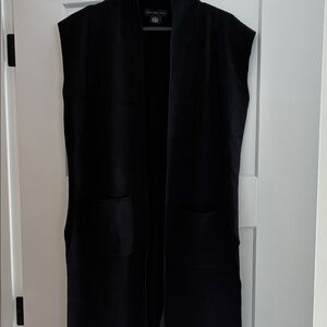 Joan Vass Elegant Long Black Knit Sweater Vest